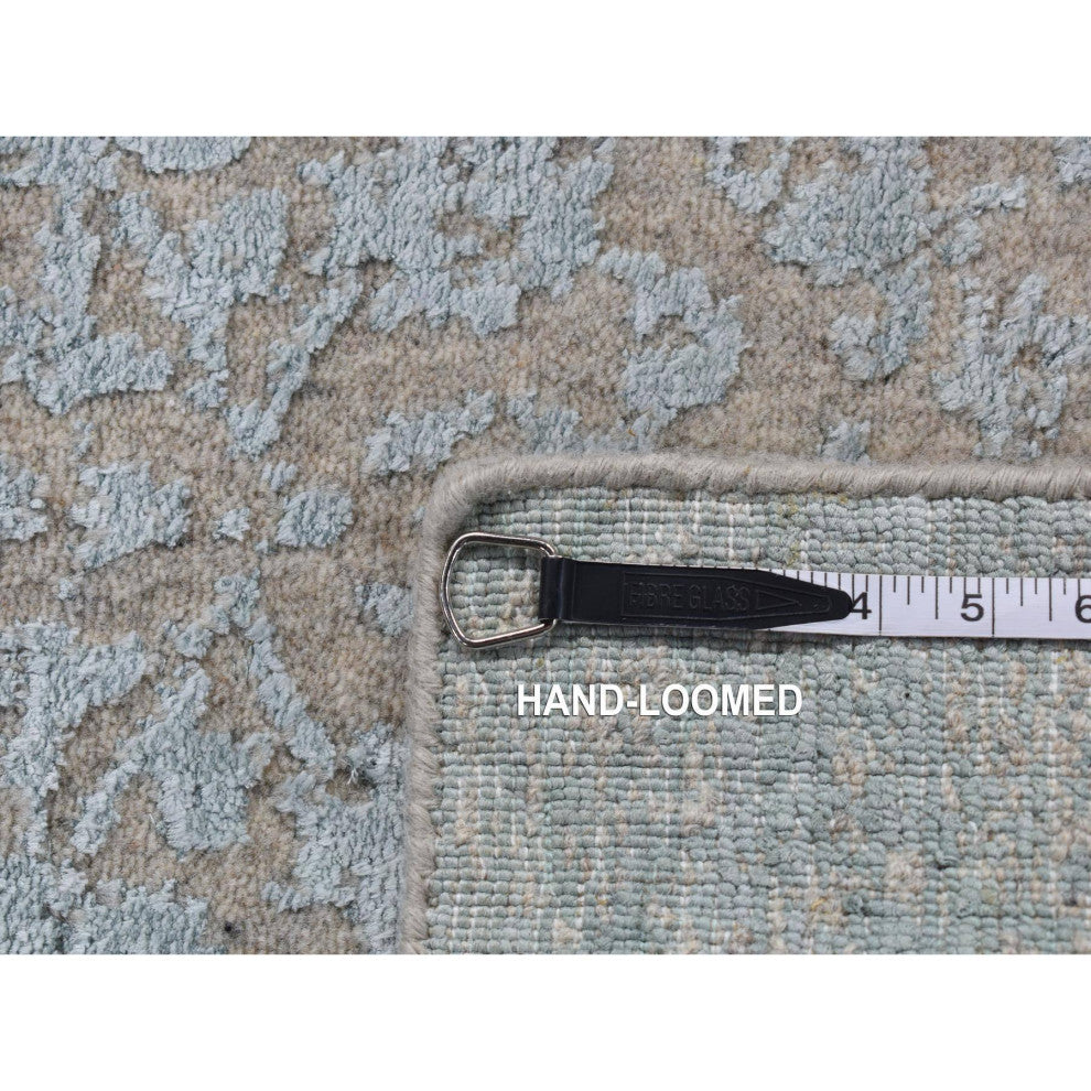 Beige Jacquard Hand Loomed Wool/Silk Tone on Tone Design Runner Rug 2'5"x10'1"