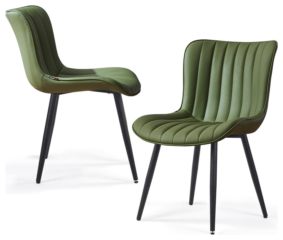 Younike Dining Chair Set of 2, Liner Pattern Faux Leather, Green