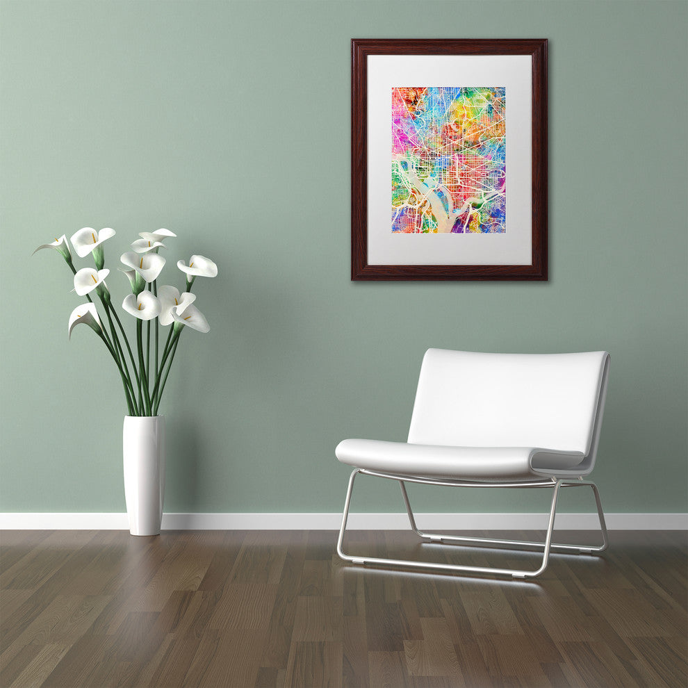 Michael Tompsett 'Washington DC Map' Matted Framed Art, White Mat, 20"x16"