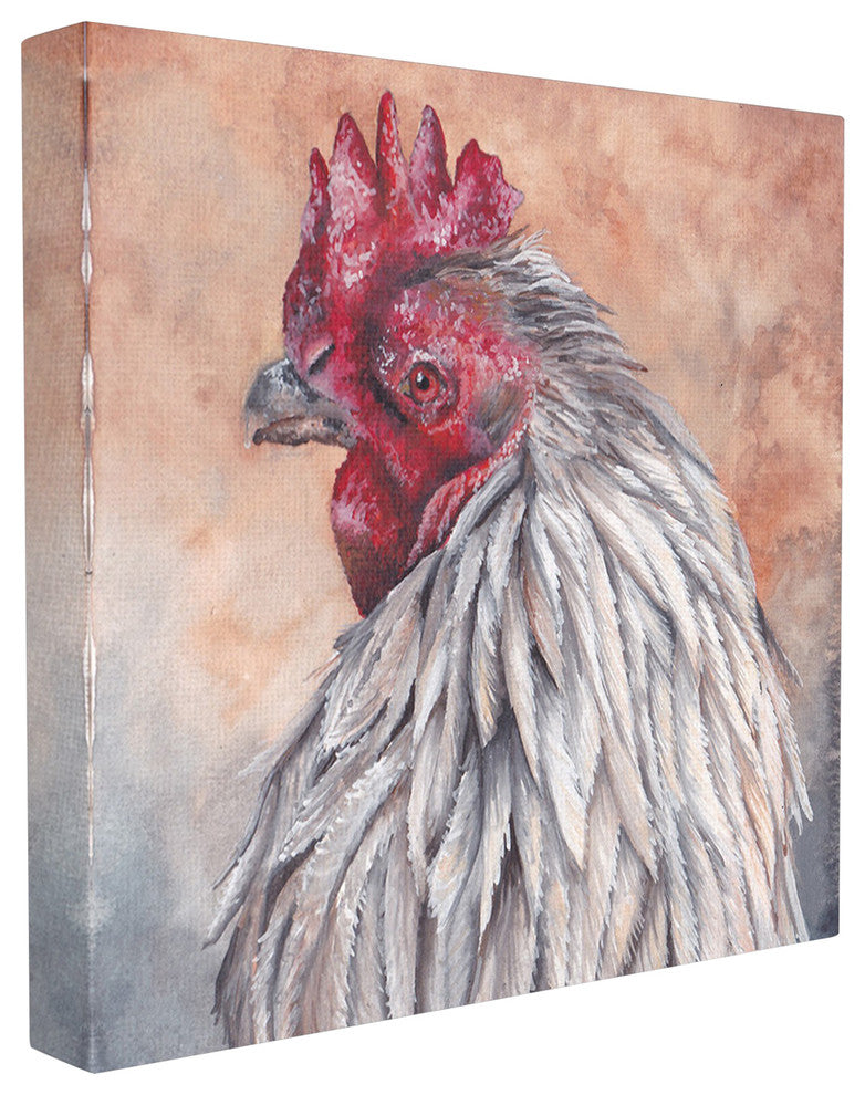 Rust Orange Painted Rooster Portrait Canvas Wall Art, 24"x24"
