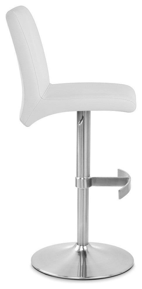 Coveteur Bar Stool White Leatherette Brushed Stainless Steel Adjustable Base