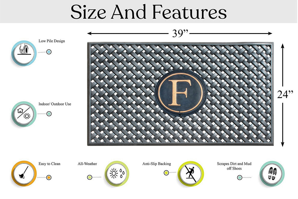 A1HC 100% Rubber Monogrammed Heavy Duty Durable Doormat 24"x39" F