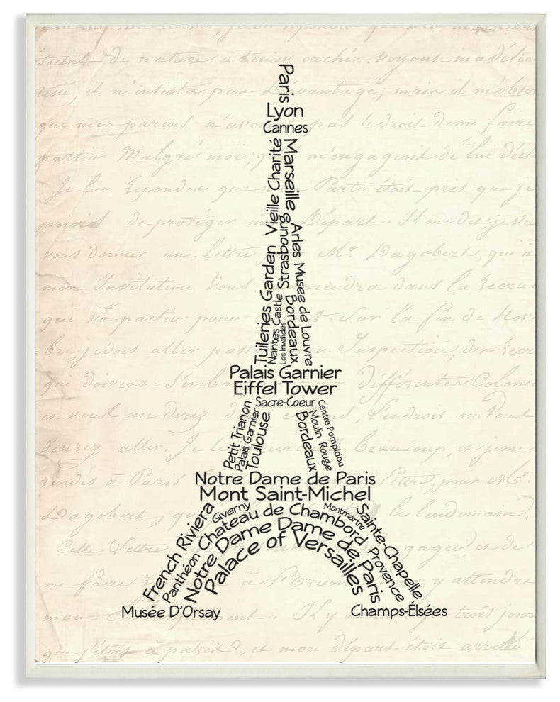 Eiffel Tower Typography Art Print on Wood