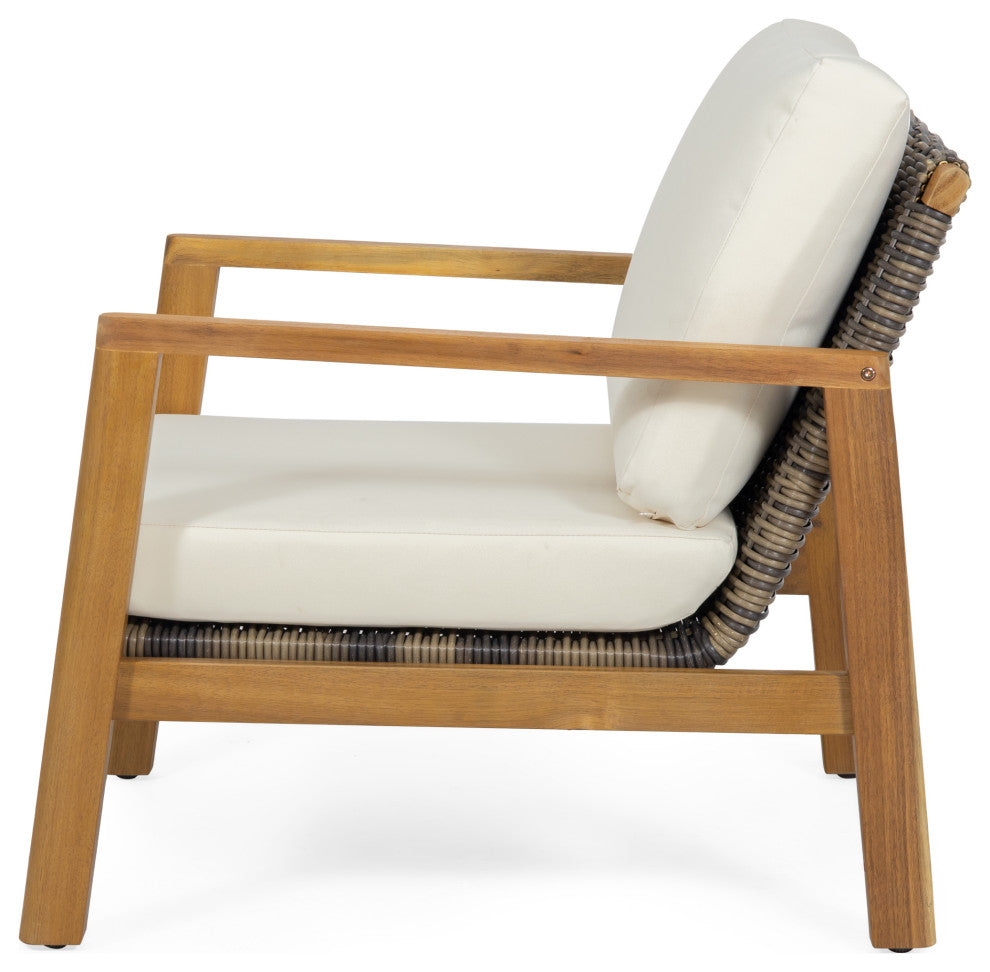 Kedan Outdoor Acacia Wood and Wicker Club Chair
