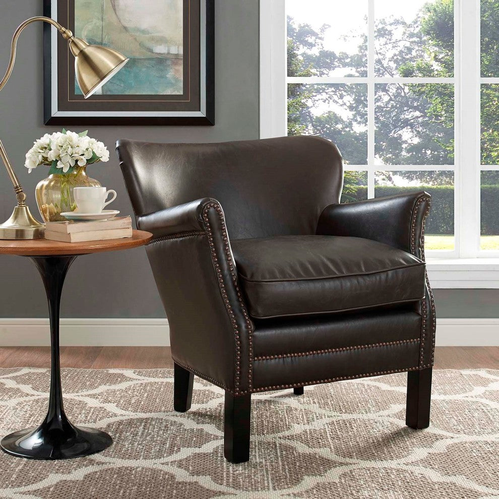 Modern Contemporary Urban Living Lounge Room Armchair Brown Faux Lea