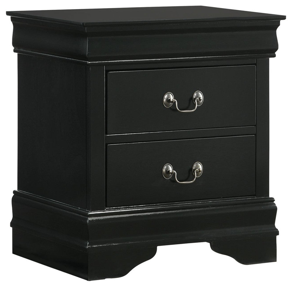 Louis Philippe 2 Drawer Nightstand, Black
