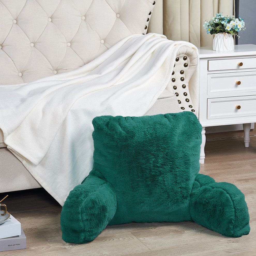 Fox Faux Fur Bedrest, Needs Assembly, Teal Green, 20"x18"x17"