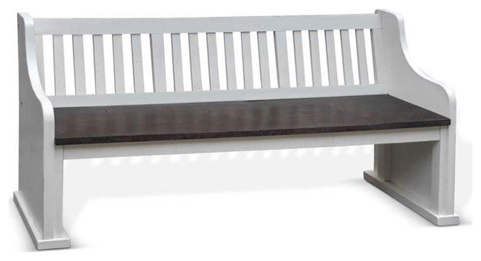 Sunny Designs Carriage House 34" Slat Back Wood Bench in White/Dark Brown