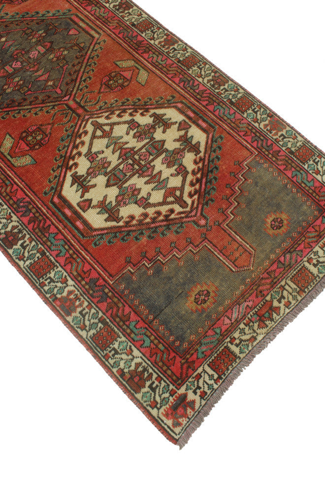 Fine Vintage Distressed Flora Rust/Ivory Runner, 2'10x10'2