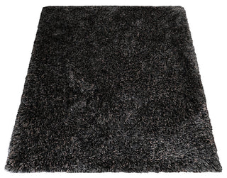 HAND TUFTED SHAG POLYESTER ECO-FRIENDLY AREA RUGS, Black Silver Color, Solid