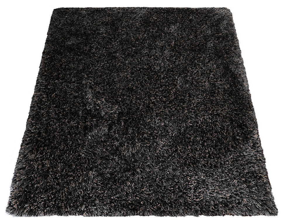 HAND TUFTED SHAG POLYESTER ECO-FRIENDLY AREA RUGS, Black Silver Color, Solid