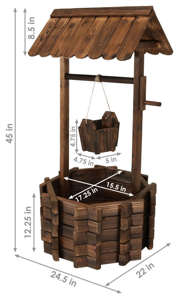 Sunnydaze 2-Tier Wooden Wishing Well Outdoor Patio Garden Planter, 45"