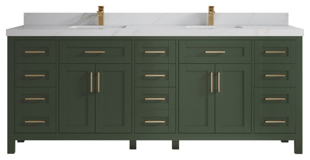 Cambridge 84" Double Sink Bath Vanity in Pewter Green 2" Calacatta Sienna