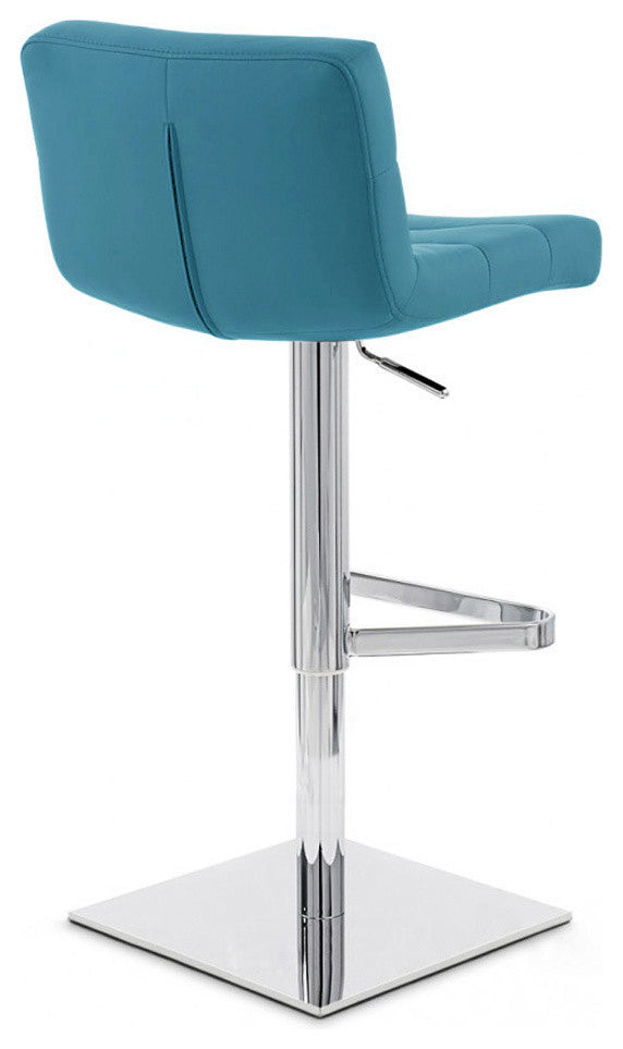 Modern Lattice Bar Stool Teal Leatherette Polished Chrome Adjustable Base