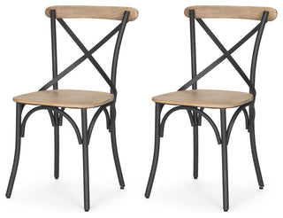Etienne Light Brown Wood With Iron Metal Dining Chair (Set of 2)