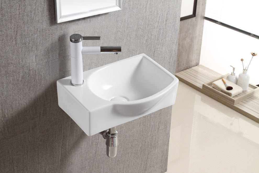 ELANTI EC1805-R Porcelain Wall-Mounted Sink, Right-Facing, White