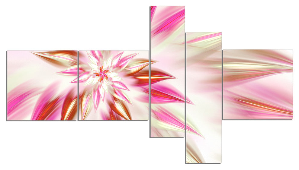 Dance of Red Exotic Flower, Floral Canvas Art Print, 60"x32", 5 panels
