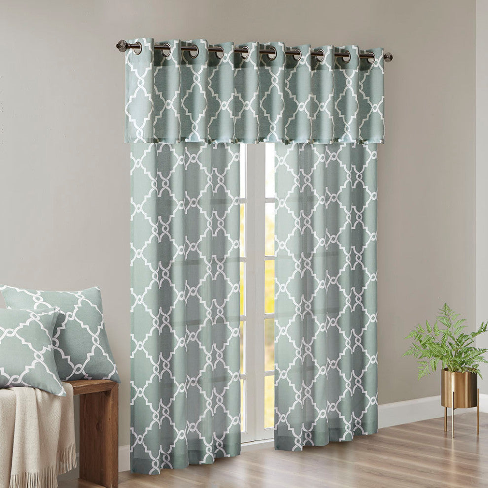 Madison Park Saratoga Fretwork Print Grommet Top Window Valance, Seafoam