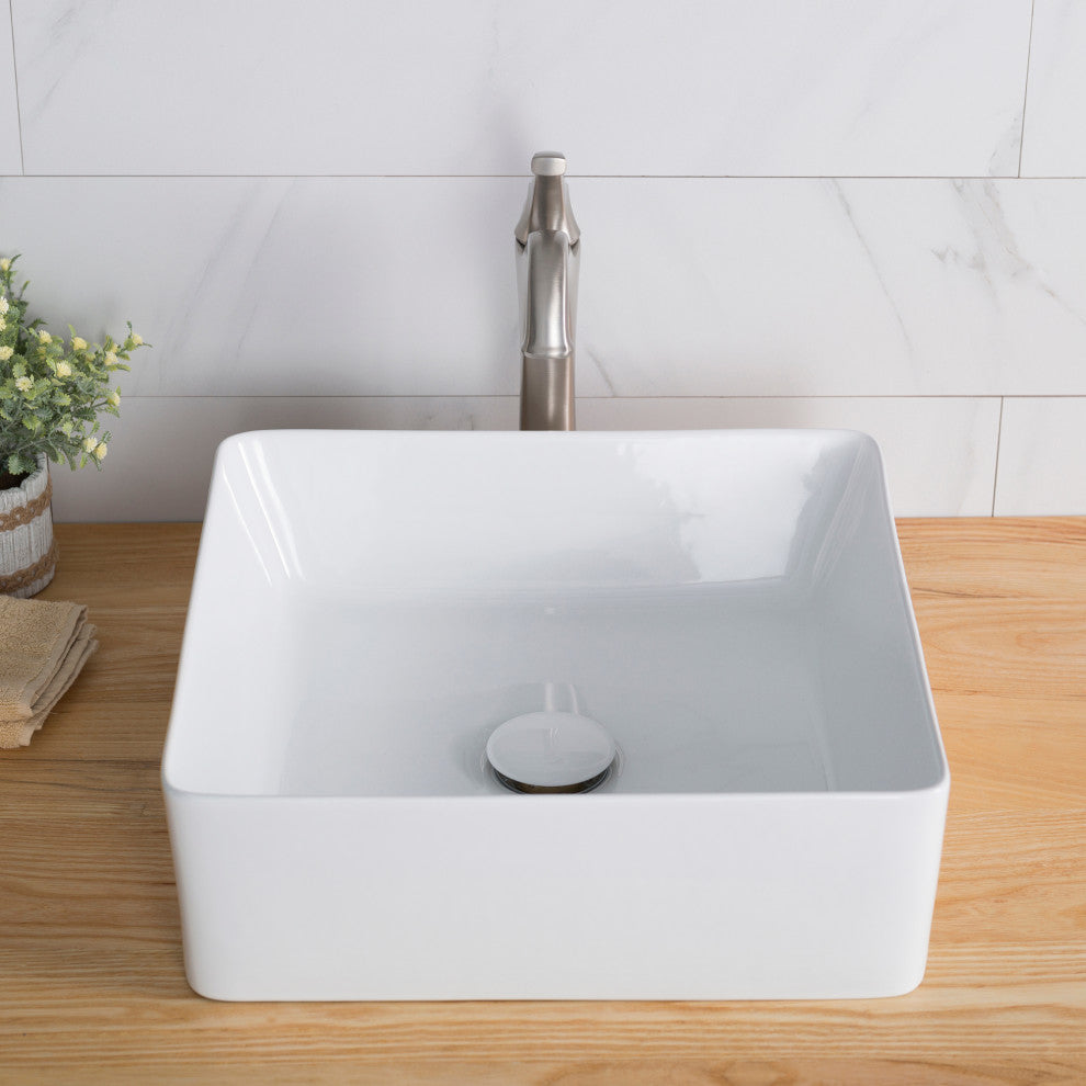 Viva Ceramic Square Vessel Bathroom Sink, White