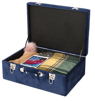 19.70" Navy Blue Velvet Upholstered Storage Stool