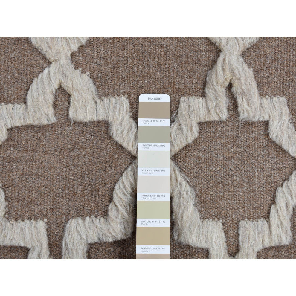 Beaver Brown Pure Wool Hand Knotted Mixed Kilim and Piled Design Rug 5'x7'