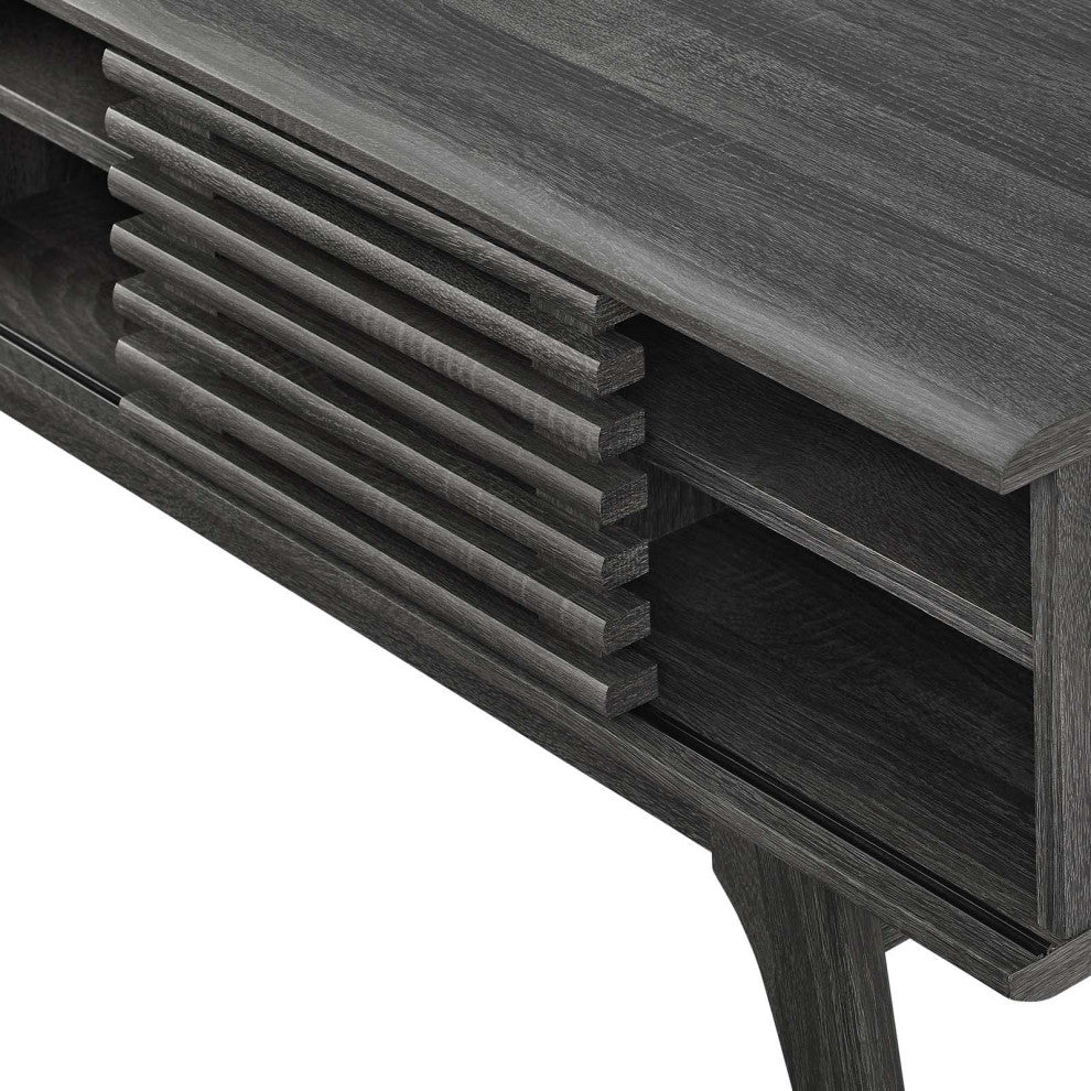 Media TV Stand Console Table, Wood, Dark Grey Gray, Modern, Lounge Hospitality