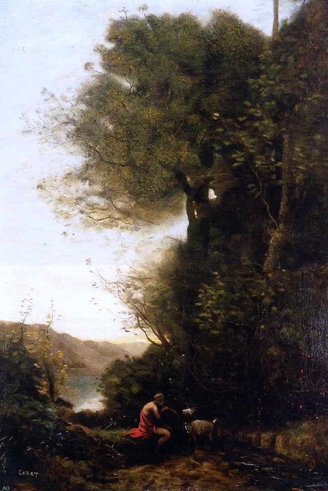 Jean-Baptiste-Camille Corot Goatherd Charming His Goat With a Flute Wall Decal