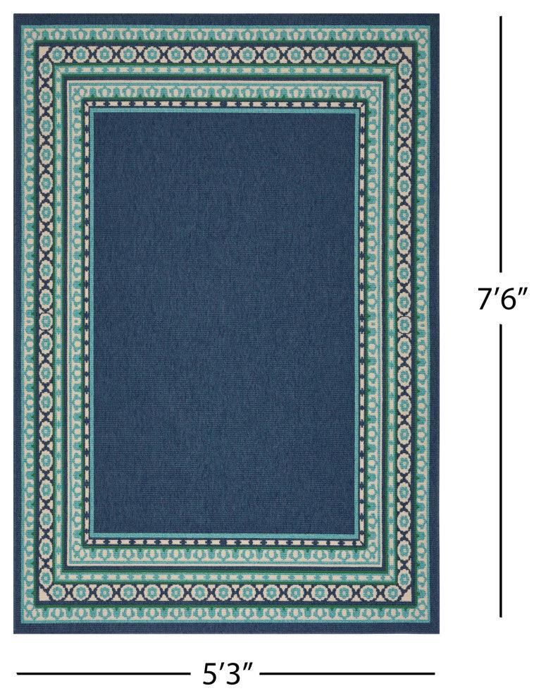 GDF Studio Darleen Outdoor Border  Area Rug, Navy and Green, 5'x8'