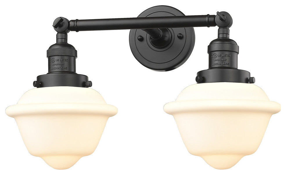 2-Light Oxford 17" Bath Fixture, Oil Rubbed Bronze, Glass: White Cased