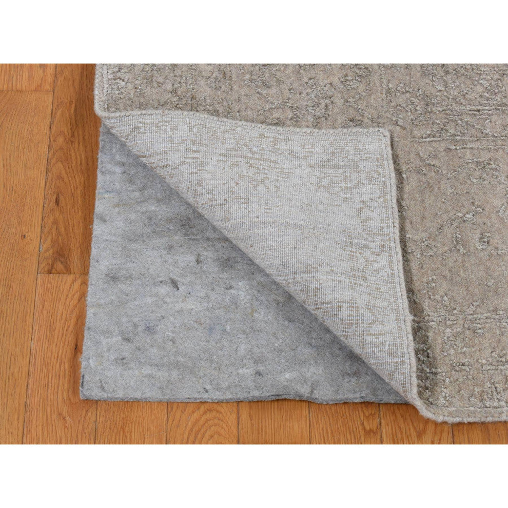 Taupe, Fine Jacquard Loomed Weave Wool and Silk Persian Design Rug, 8'9"x12'1"
