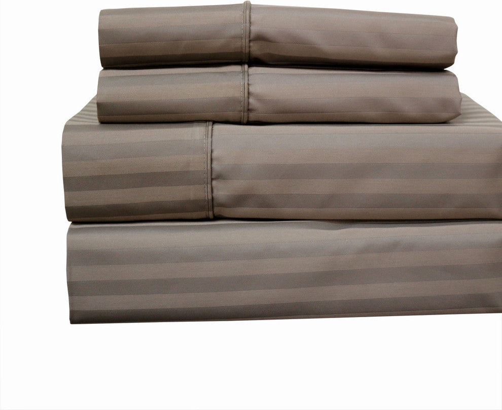 650 TC Stripe Split California King Sheet Set, Taupe