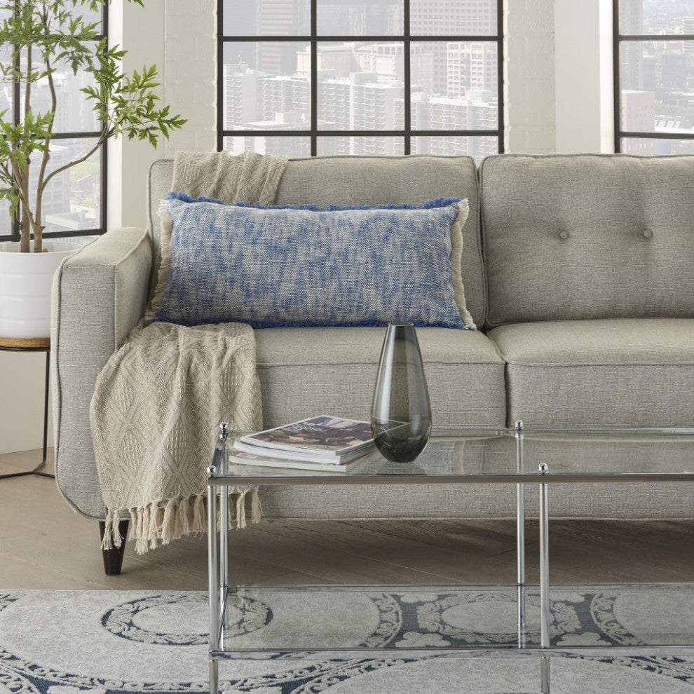 Blue and White Woven Heathered Lumbar Throw Pillow
