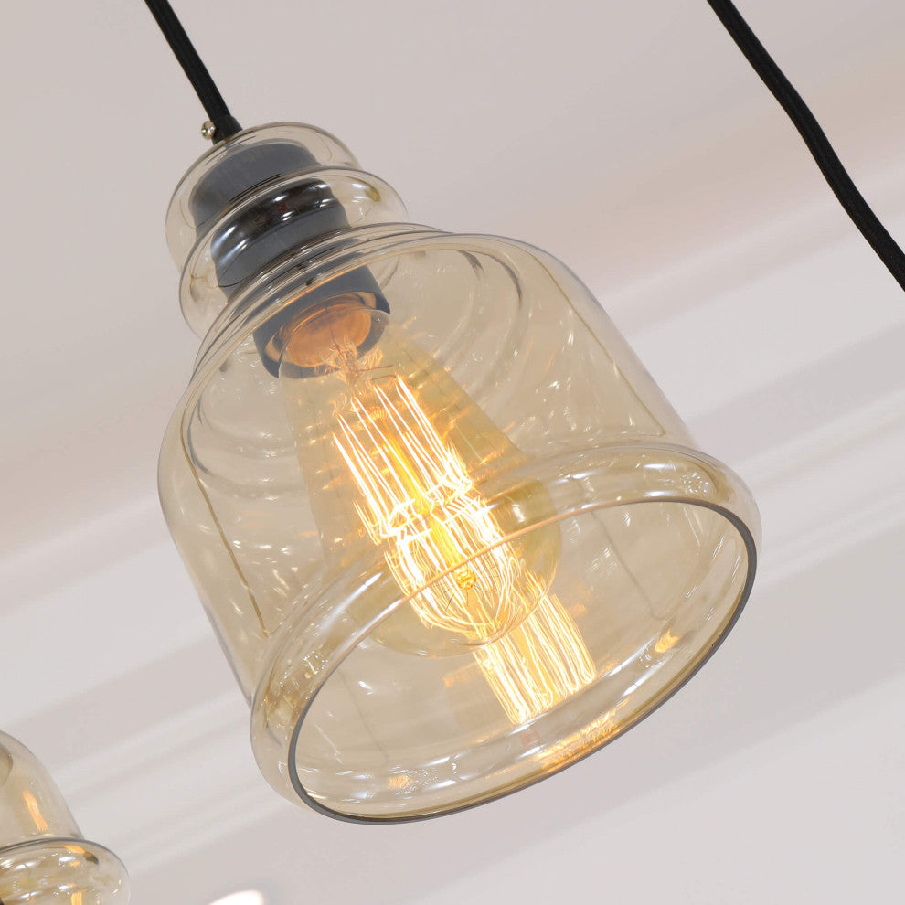 Lynn 3-Light Cognac Glass Cluster Pendant, Antique Black