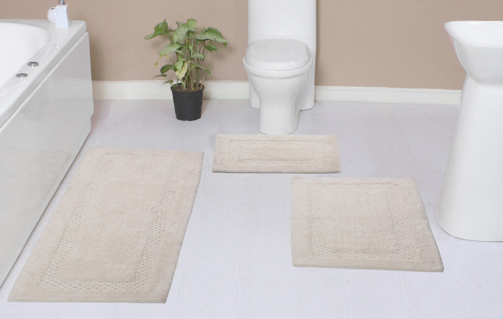 Classy Bath Rugs Set, Machine Wash, 3-Piece Set With Runner, Ivory