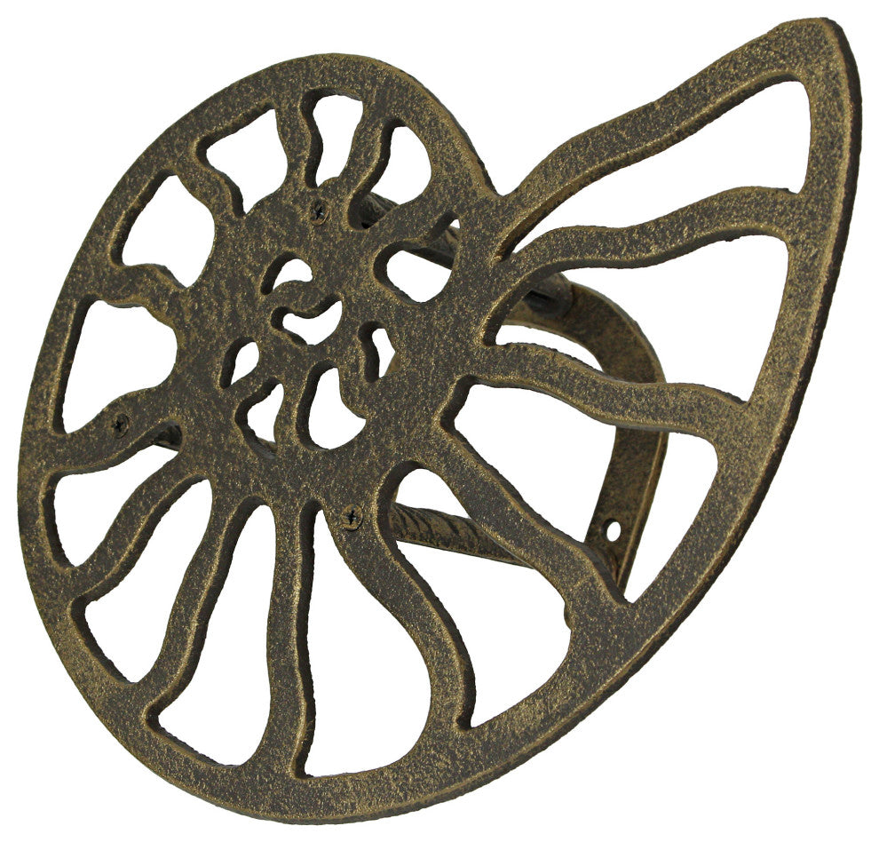 Bronze Cast Iron Nautilus Shell Garden Hose Holder Wall Mount Storage Hanger