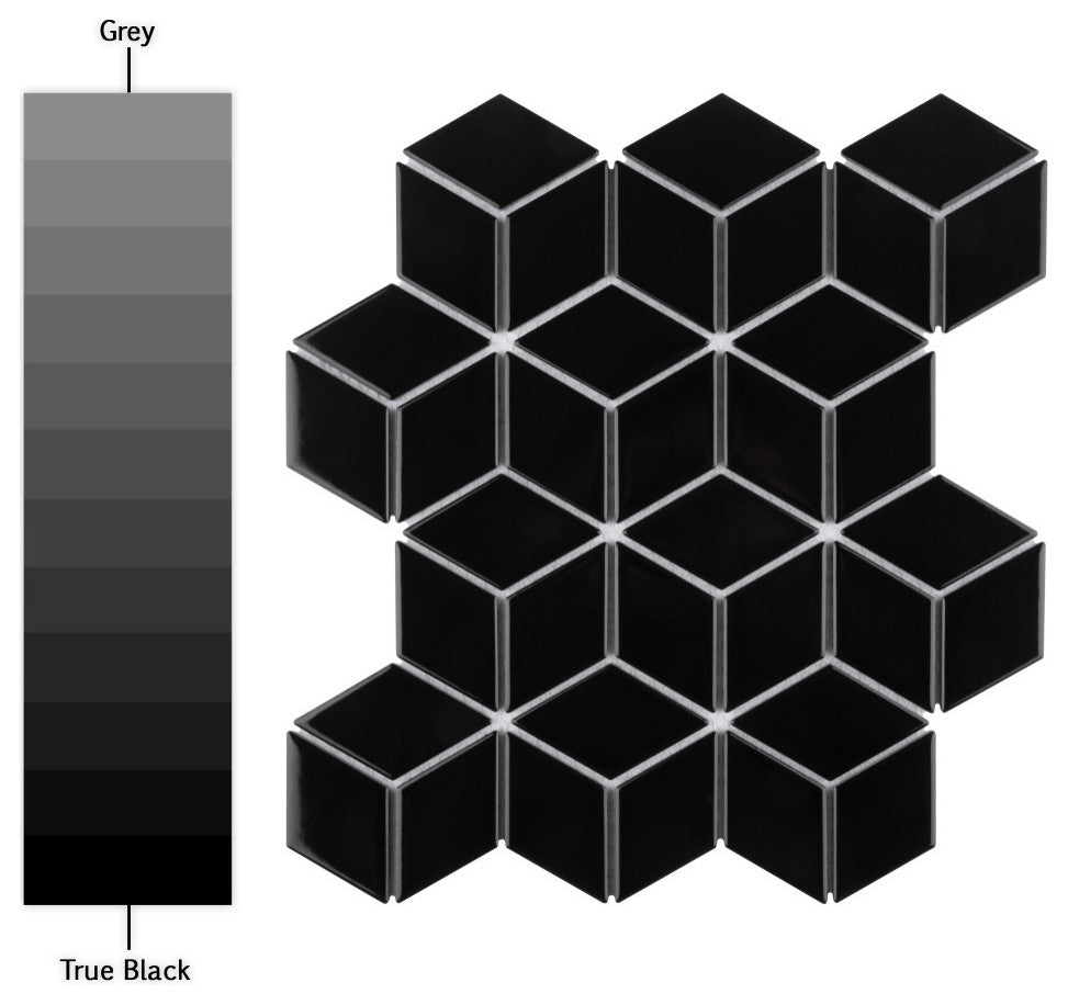 Metro Rhombus Glossy Black Porcelain Floor and Wall Tile