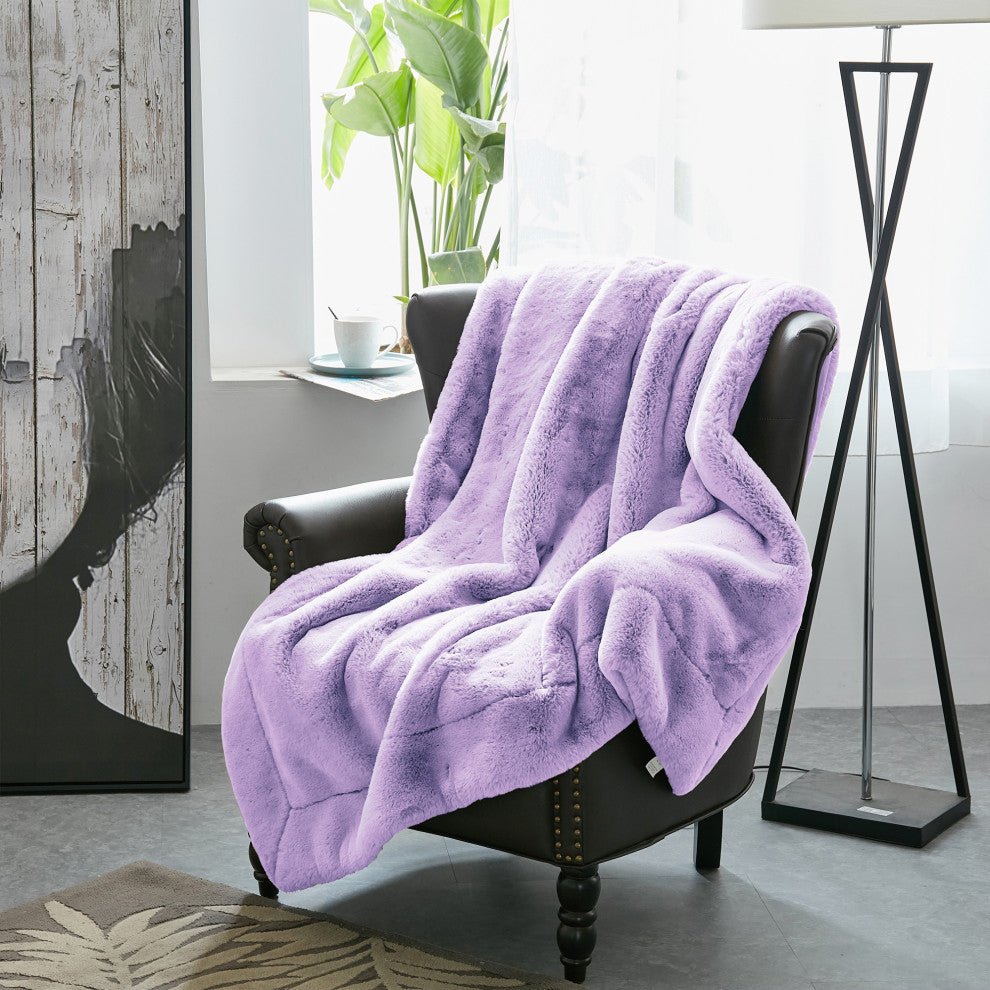 Heavy Faux Fur Throw, Lavender Fog, 50"x60"