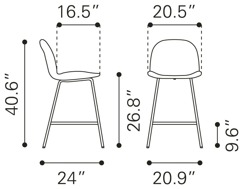 Siena Counter Chair, Set of 2 Black & Gold