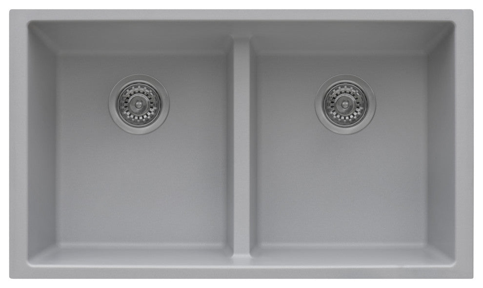 Ruvati RVG2385 33 x 19 inch Granite Composite Double Bowl Kitchen Sink, Silver
