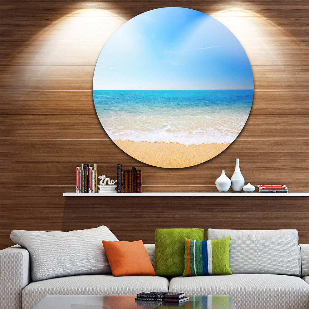 Blue Waves At Tropical Beach, Seashore Photo Disc Metal Wall Art, 11"