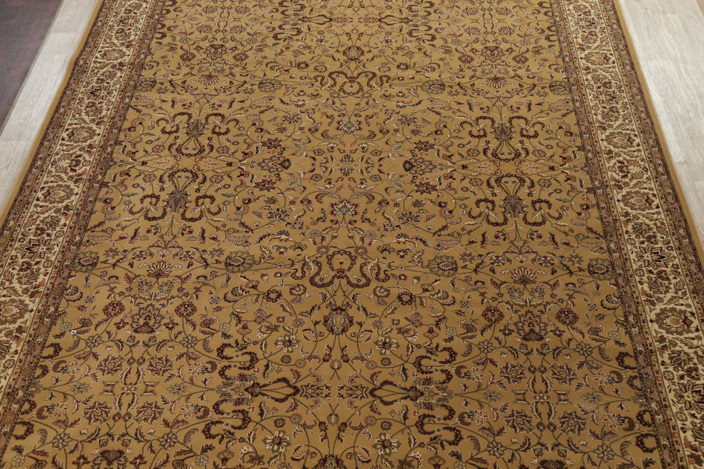 Traditional Floral Kashan Turkish Large Oriental Area Rug Carpet, Yellow, 11X15
