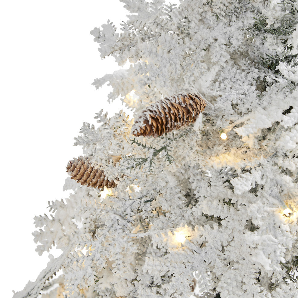 5' Flocked Montana Down Swept Spruce Faux Xmas Tree With 100 Clear LED Lights