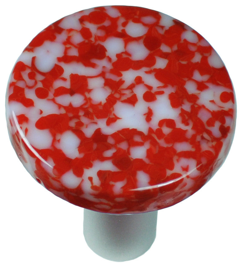 Art Glass Round Granite Knob, Black Post, Granite, Red & White