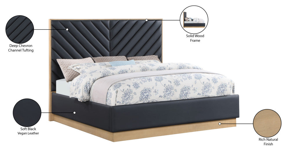 Casa Black Faux Leather King Bed, Black, Queen