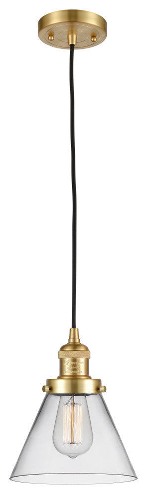 Large Cone 1 Light Mini Pendant, Satin Gold, Clear