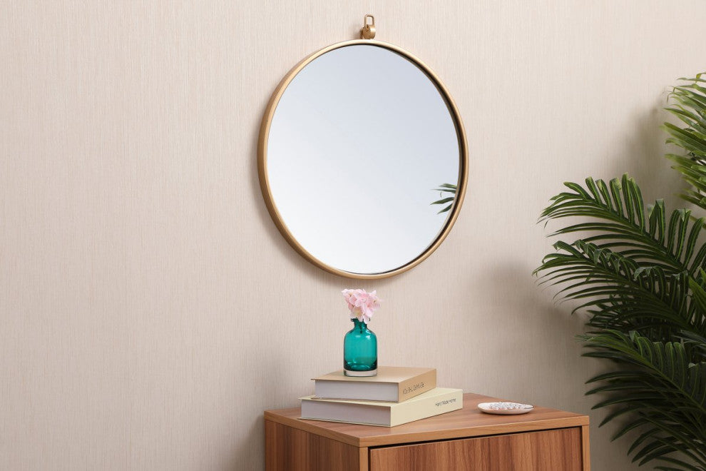 Elegant Decor MR4718BR Metal Frame Round Mirror, Decorative Hook, 18"