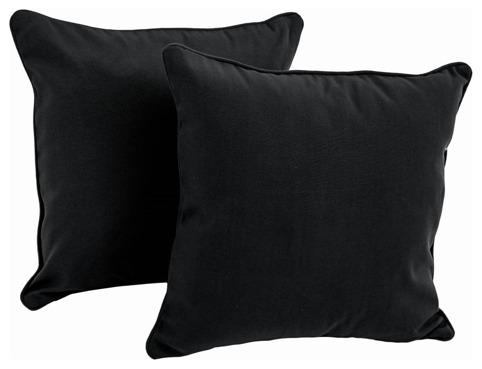 18" Double-Corded Solid Twill Square Throw Pillows With Inserts, Set of 2, Black