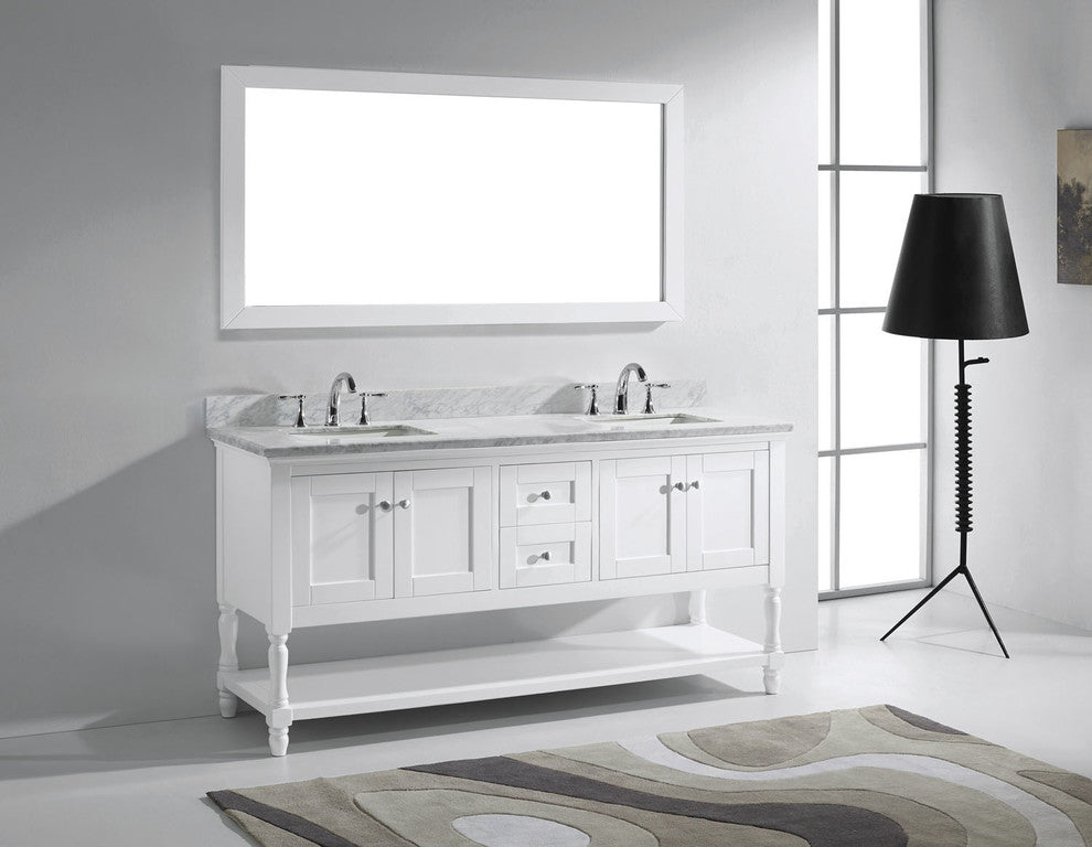 Virtu Julianna 72" Double Bathroom Vanity, White With Faucet and Mirror