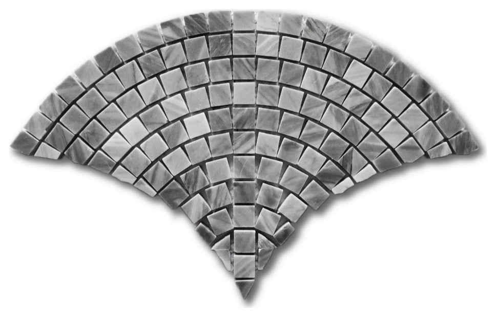 Bardiglio Gray Marble Fish Scale Scallop Fan Pattern Mosaic Tile Honed, 1 sheet
