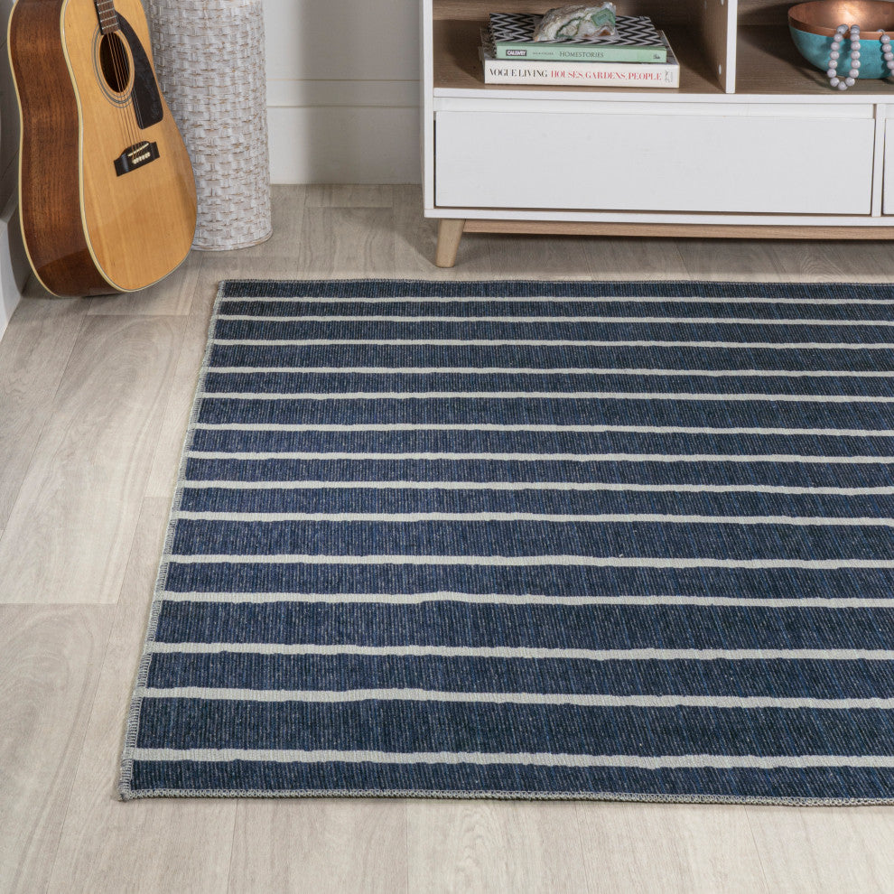 Rand Distressed Ticking Stripe Machine-Washable Area Rug, 3x5
